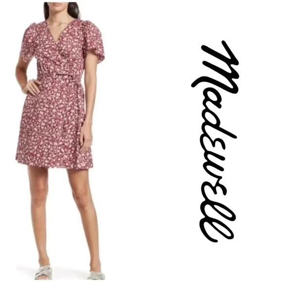 Madewell Flutter Sleeve Wrap Mini Dress Batik Vines - Picture 1 of 11